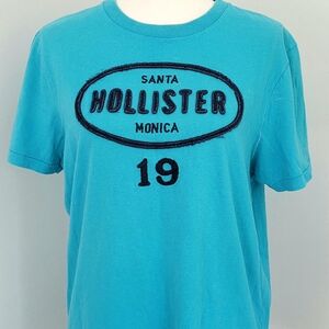 Hollister Blue Short Sleeve Tee Embroided Logo Not Print Santa Monica